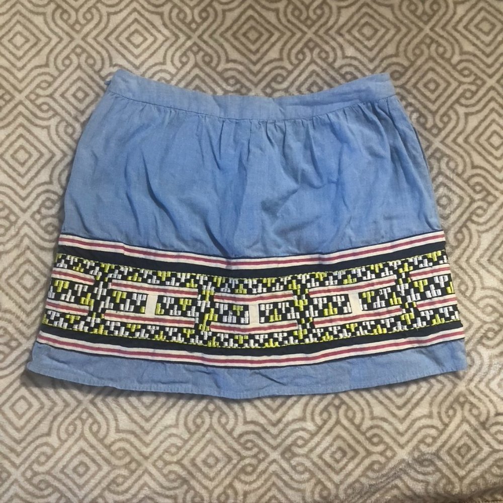 GRYPHON Embroidered Skirt Chambray Blue Denim Mini